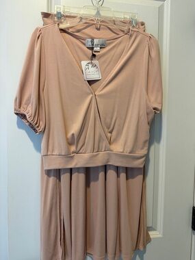 Women’s Midi Wrap-Style Skirted Dress in Soft Blush